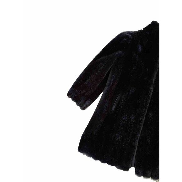 Vintage Womens Coat Faux Fur Mid Length Scalloped Edge Large Pocketed Black - Picture 3 of 10